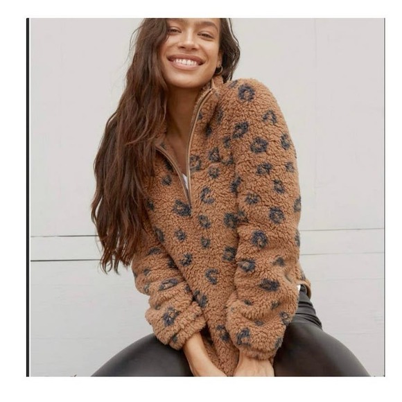 Abercrombie & Fitch Soft Sherpa Leopard Animal Brown Pullover Size Medium New - Picture 7 of 7